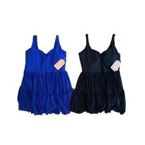 NWT Lot of 2 Logilates Sweetheart Ballerina Mini Dresses Womens 1X Blue Black